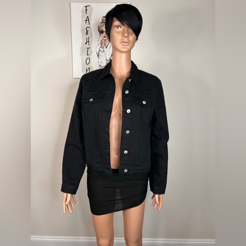 Black Denim Distressed Jacket